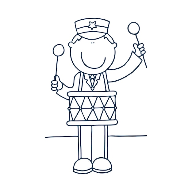 Excited drummer line art doodle vector illustration