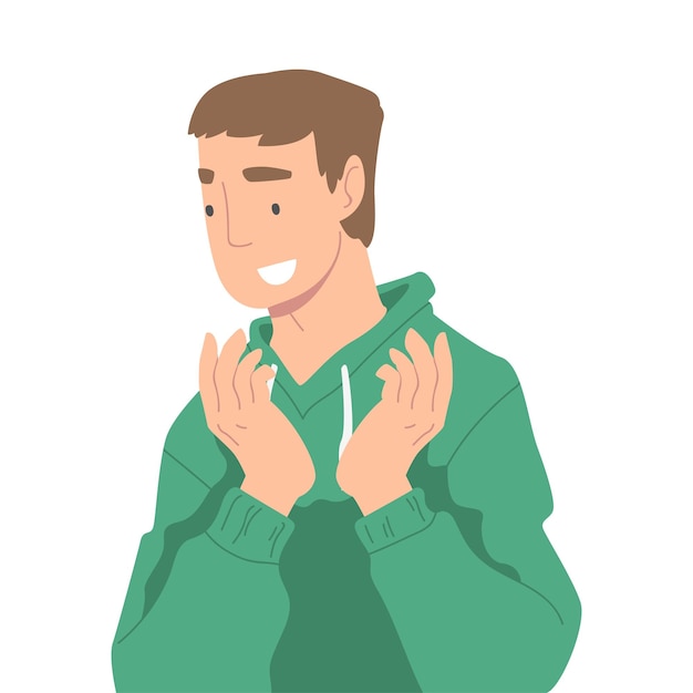 興奮した男のキャラクターが注目を示している人を見ているベクトルイラスト