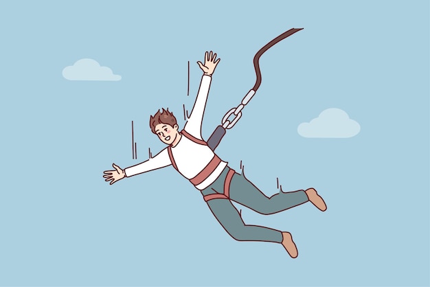 excited man jump with parachute