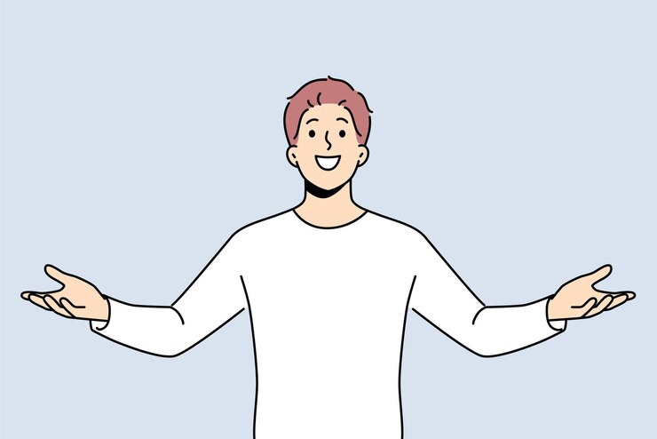 Vector 두 팔을 벌려 성공에 만족하는 흥분한 남자
