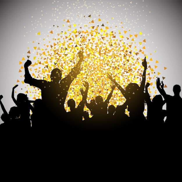 Vector excited party crowd on confetti background