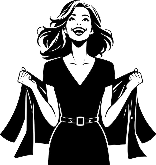 A excited positive lady with dressed vector silhouette Black color silhouette isolated white background 28