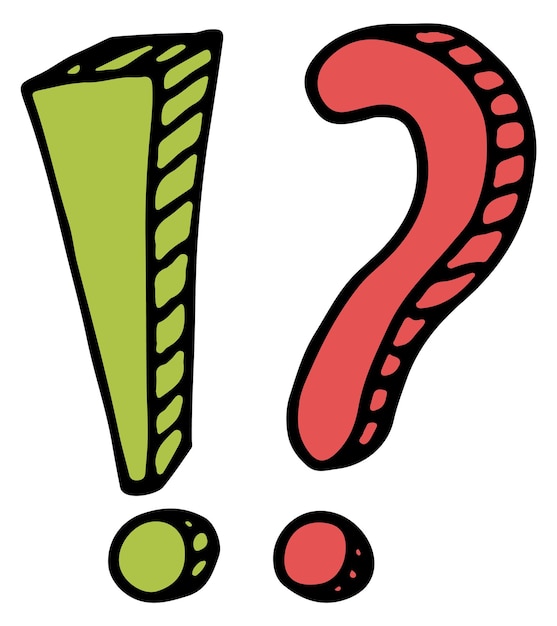 Exclamation point and question mark color doodle icon