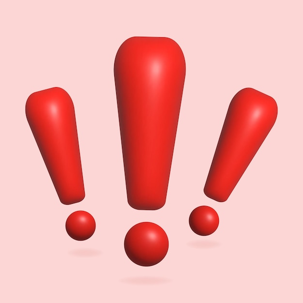 Восклицательные красные знаки. реалистичная трехмерная иконка символа. векторная иллюстрация на белом фоне