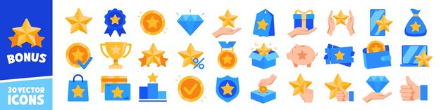 Vector exclusive benefit icon set bonus icon collection