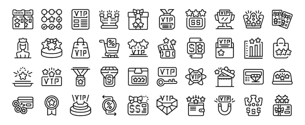 Vector exclusive benefits icons set outline vector reward loyalty