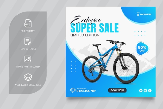 Vettore modello di post instagram di super vendita di biciclette esclusive