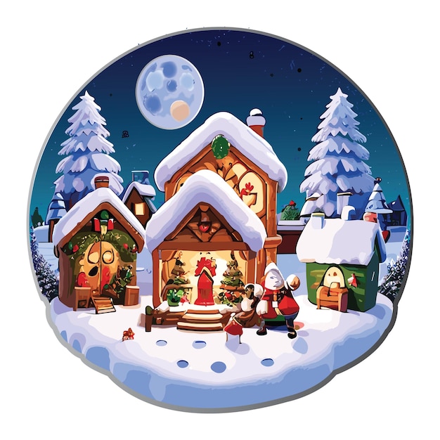 Vector exclusive christmas vector santa's workshop sticker design