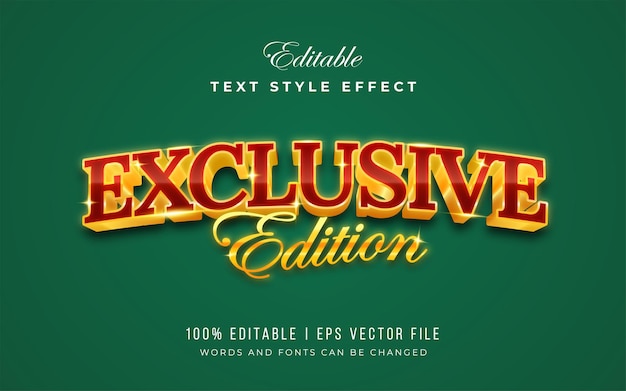 Exclusive edition text in red gradient style with 3d and embossed effect editable text effect