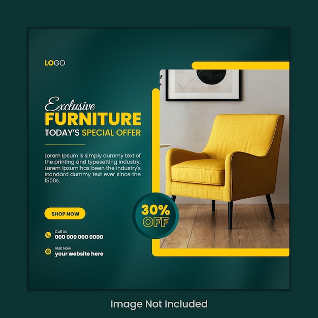 ホームインテリア製品販売のための独占的な家具のインスタグラム投稿または家具のソーシャルメディアバナー