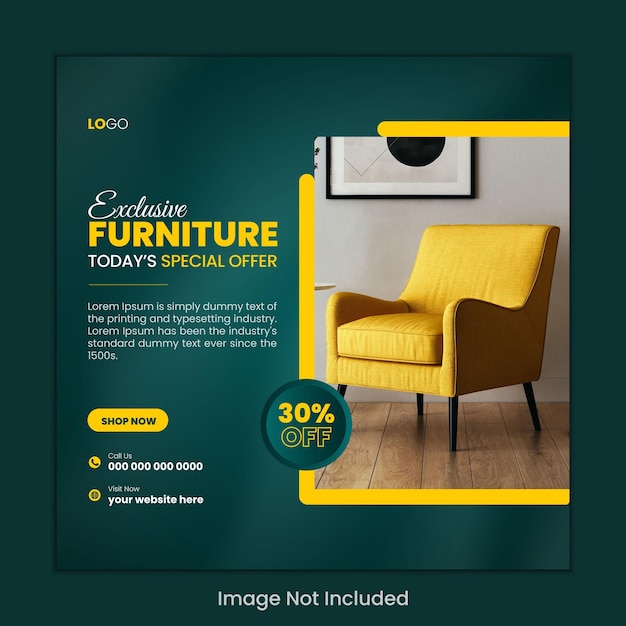 Вектор Эксклюзивный пост в instagram о мебели или баннер в социальных сетях о мебели для продажи товаров для домашнего интерьера