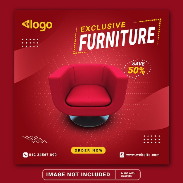 Exclusive furniture sale social media instagram post banner template or square flyer