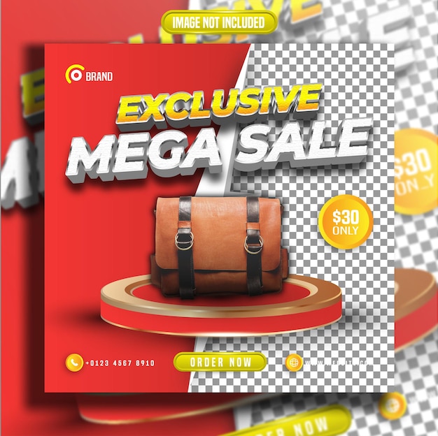 Exclusive mega sale with transparent background social media post