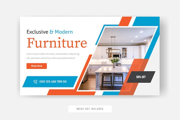 Exclusive and modern furniture YouTube thumbnail design premium vector