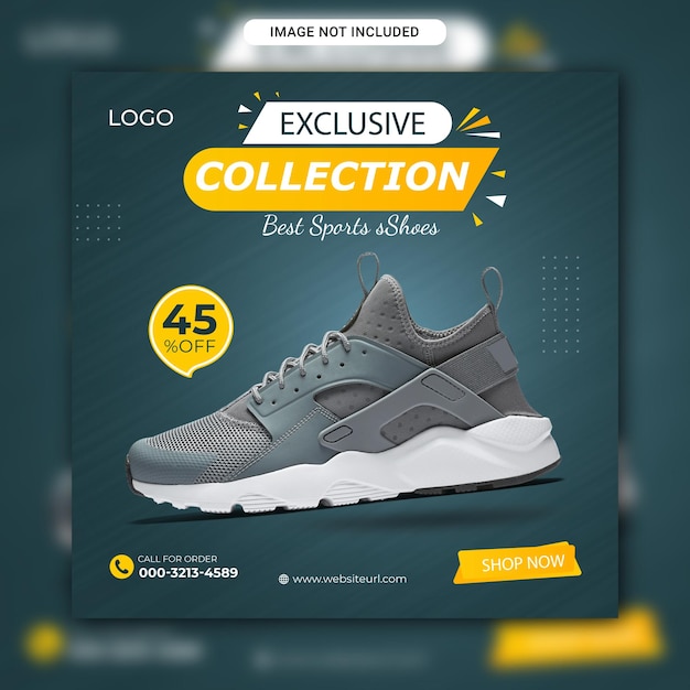 Эксклюзивная коллекция обуви, дизайн баннера в социальных сетях или шаблон квадратного флаера в instagram