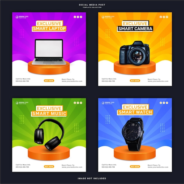 Vector exclusive smart laptop digital camera headphone and watch instagram story  banner social media post