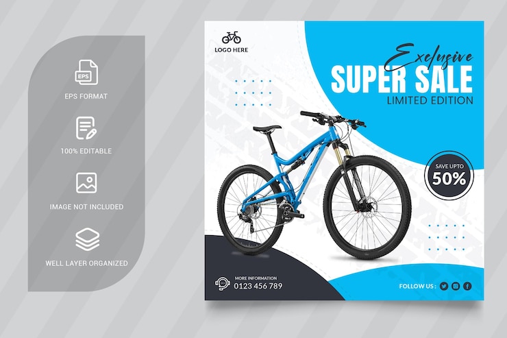 Vector exclusive super bicycle sale instagram post template