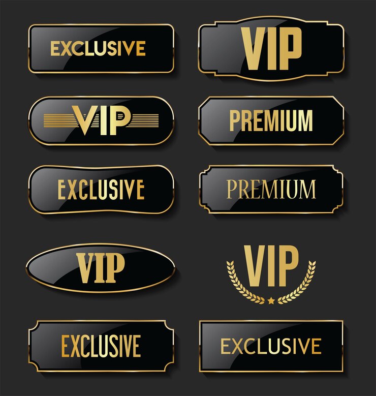 Вектор эксклюзивная коллекция черно-золотых этикеток vip и premium