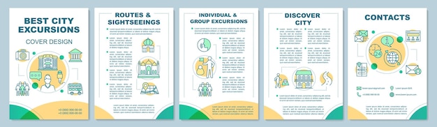 Excursion brochure template layout. City route. Tourism, sightseeing. Flyer, booklet print design with linear illustrations. Vector page layouts for magazines, annual reports, advertising posters