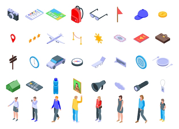 Vector excursion icons set, isometric style