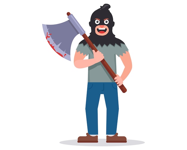 Vector executioner in balaclava and with a large ax. flat vector illustration.