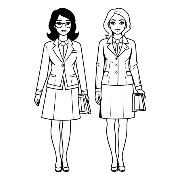 Vector executive business women cartoon vector illustration graphic design in black and white