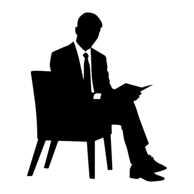 Executive reading document silhouette clipart black and white