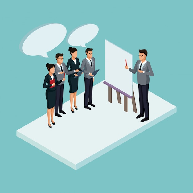 Executives at business meeting isometric concept 