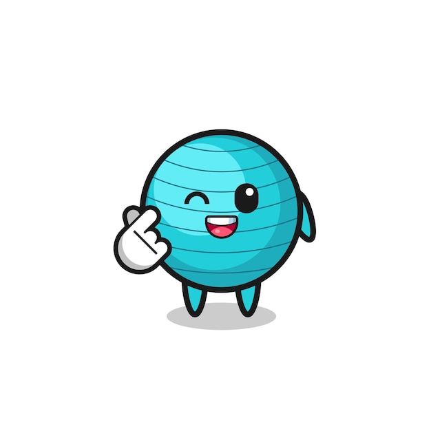 Exercise ball character doing Korean finger heart