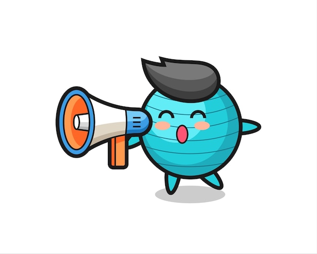 Иллюстрация персонажа с мячом для упражнений, держащая мегафон, милый стильный дизайн для футболки, наклейки, элемента логотипа