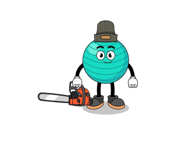 Exercise ball illustration cartoon as a lumberjack character design