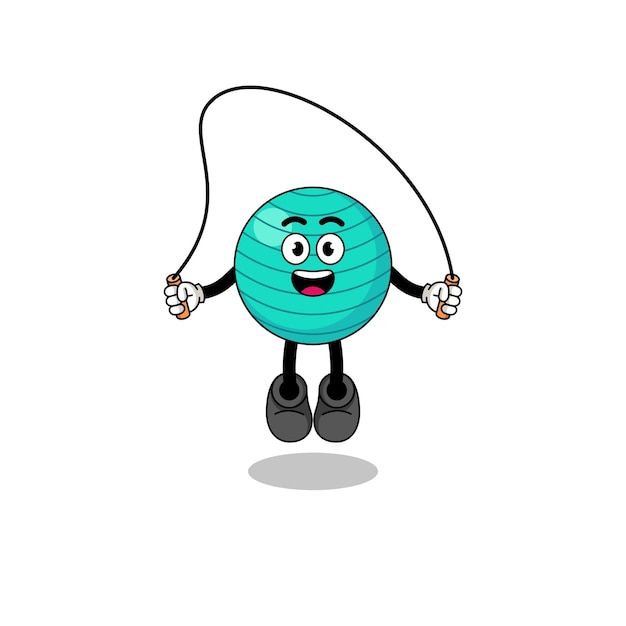 Exercise ball mascot cartoon is playing skipping rope character design