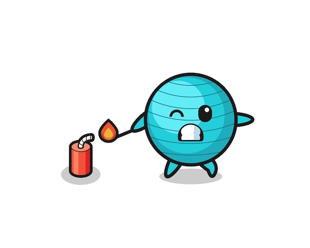 Exercise ball mascot illustration playing firecracker cute design