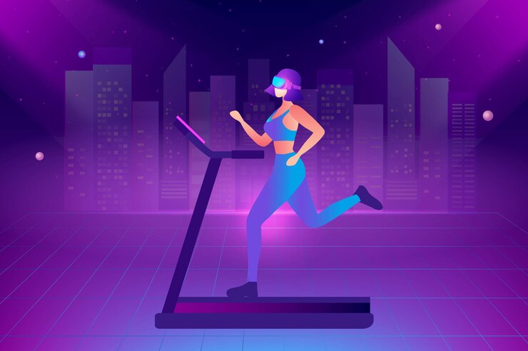 Vector exercise to earn in metaverse concept woman wearing virtual reality goggle glass 3d experience
