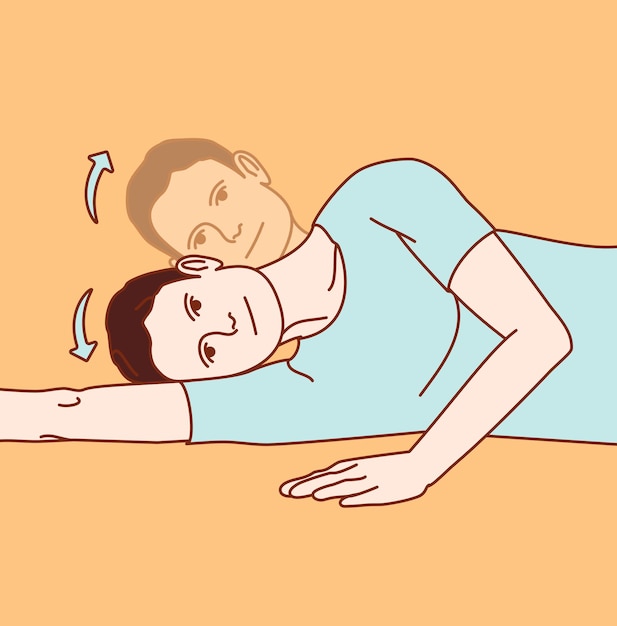 Иллюстрация положения упражнения при болях в шее и плече, шейном суставе Упражнение 18