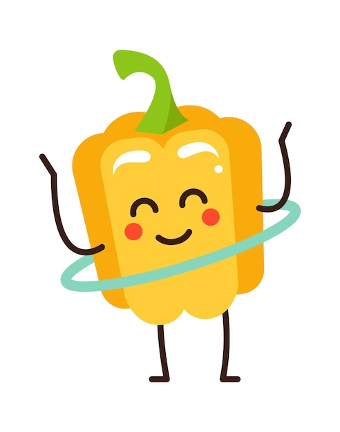 Упражнения мультяшный перец Овощная икона Здоровая пища Векторная иллюстрация