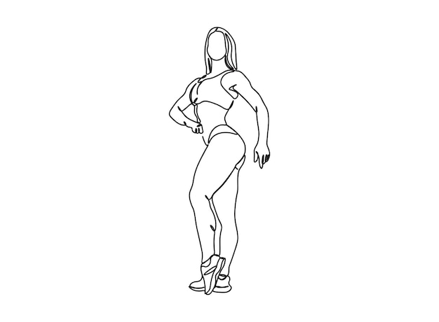 Vector exercising girl, fitness single line art drawing continues line vector illustration