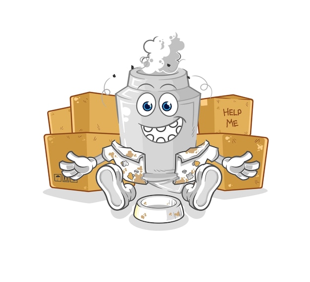 Exhaust homeless character cartoon mascot vector