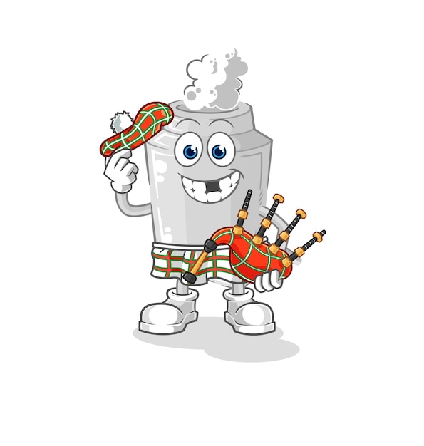 Exhaust scottish with bagpipes vector cartoon character