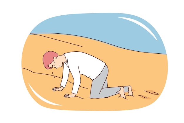 Exhausted man crawl in desert