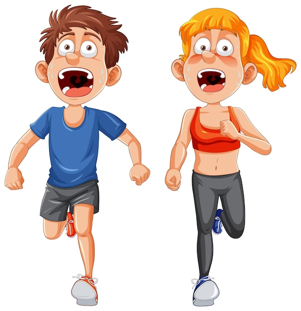 Exhausted Runner Couple Cartoon Character