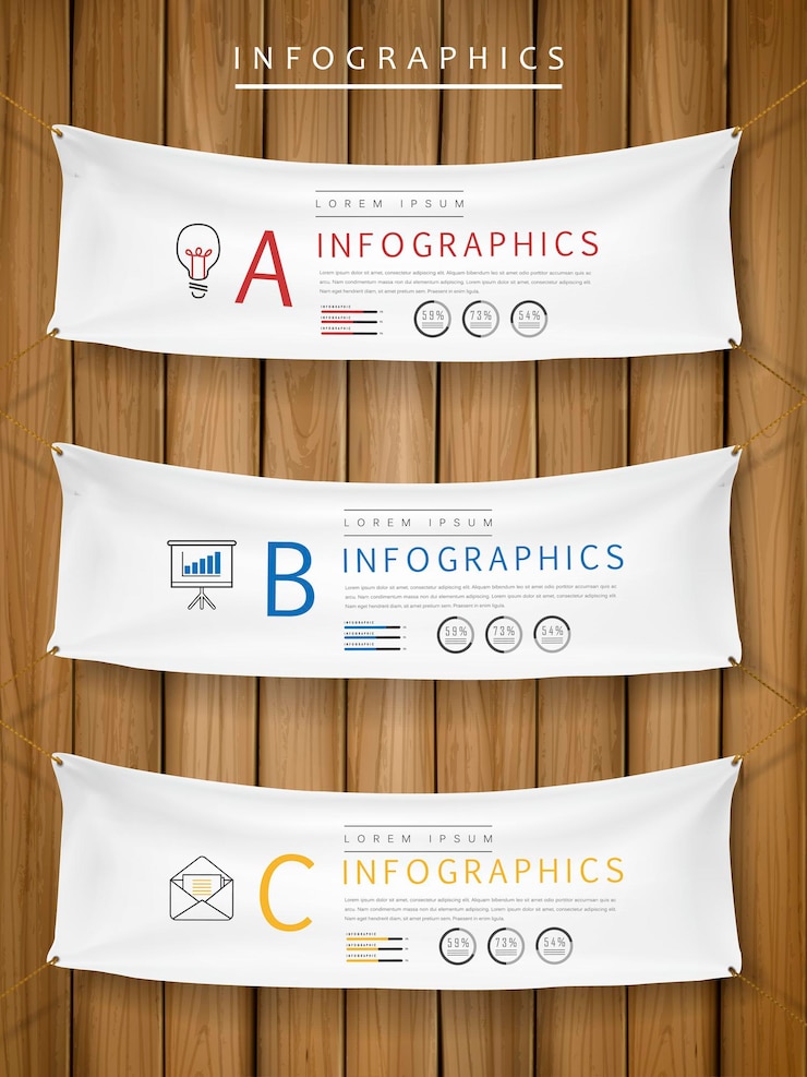 Vector exhibition concept infographic template design with hanging banners element