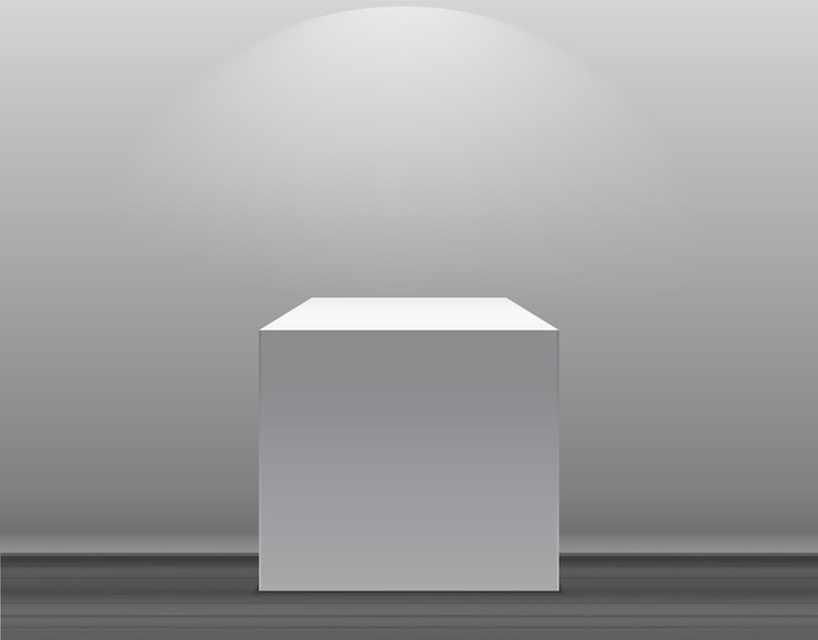 Vector 회색 배경에 조명 전시 개념 흰색 빈 상자 스탠드