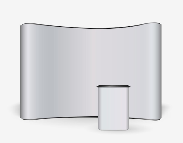 Exhibition Stand Blank Empty wall trade show booth mock up Exhibit Exposition Front view Vector detailed illustration eps10 isolated on white background Ready Product Advertising 3D Render