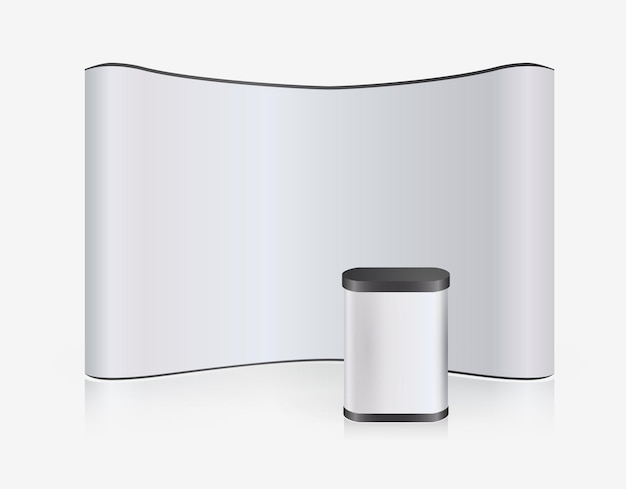 Exhibition Stand Blank Empty wall trade show booth mock up Exhibit Exposition Front view Vector detailed illustration eps10 isolated on white background Ready Product Advertising 3D Render