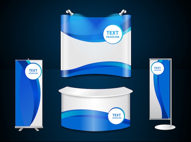 Exhibition stands with blue corporate identity template