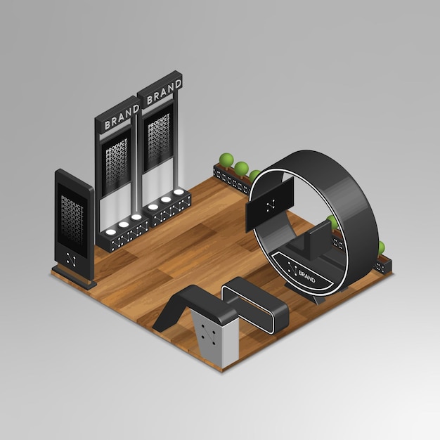 Vector exhibiton stand mockup 3d isometric vector