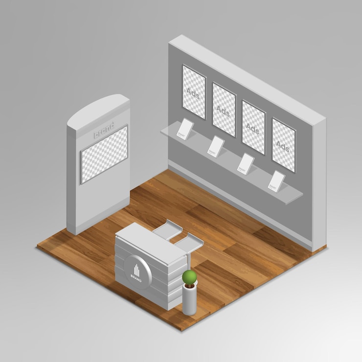 Vector exhibiton stand mockup 3d isometric vector