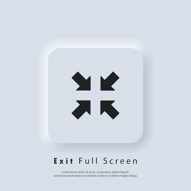 Exit full screen icon. full screen enter or exit icon. maximize or minimize symbol. vector eps 10. ui icon. neumorphic ui ux white user interface web button. neumorphism