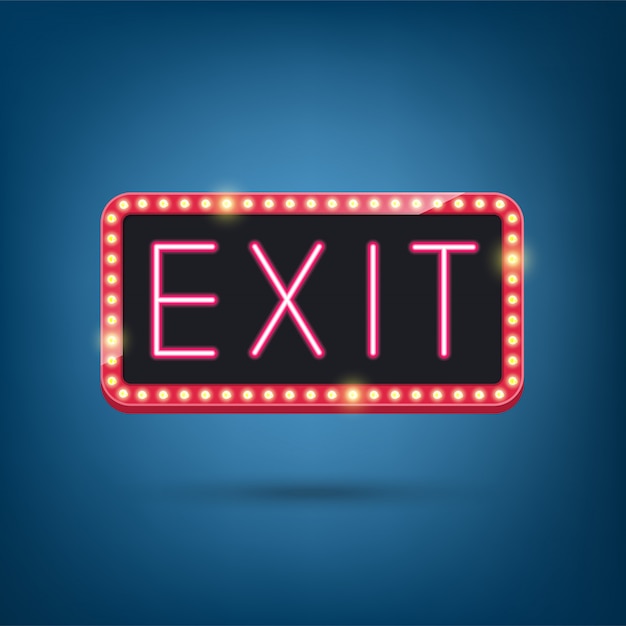 Exit, neon bulb, retro light frame illustration